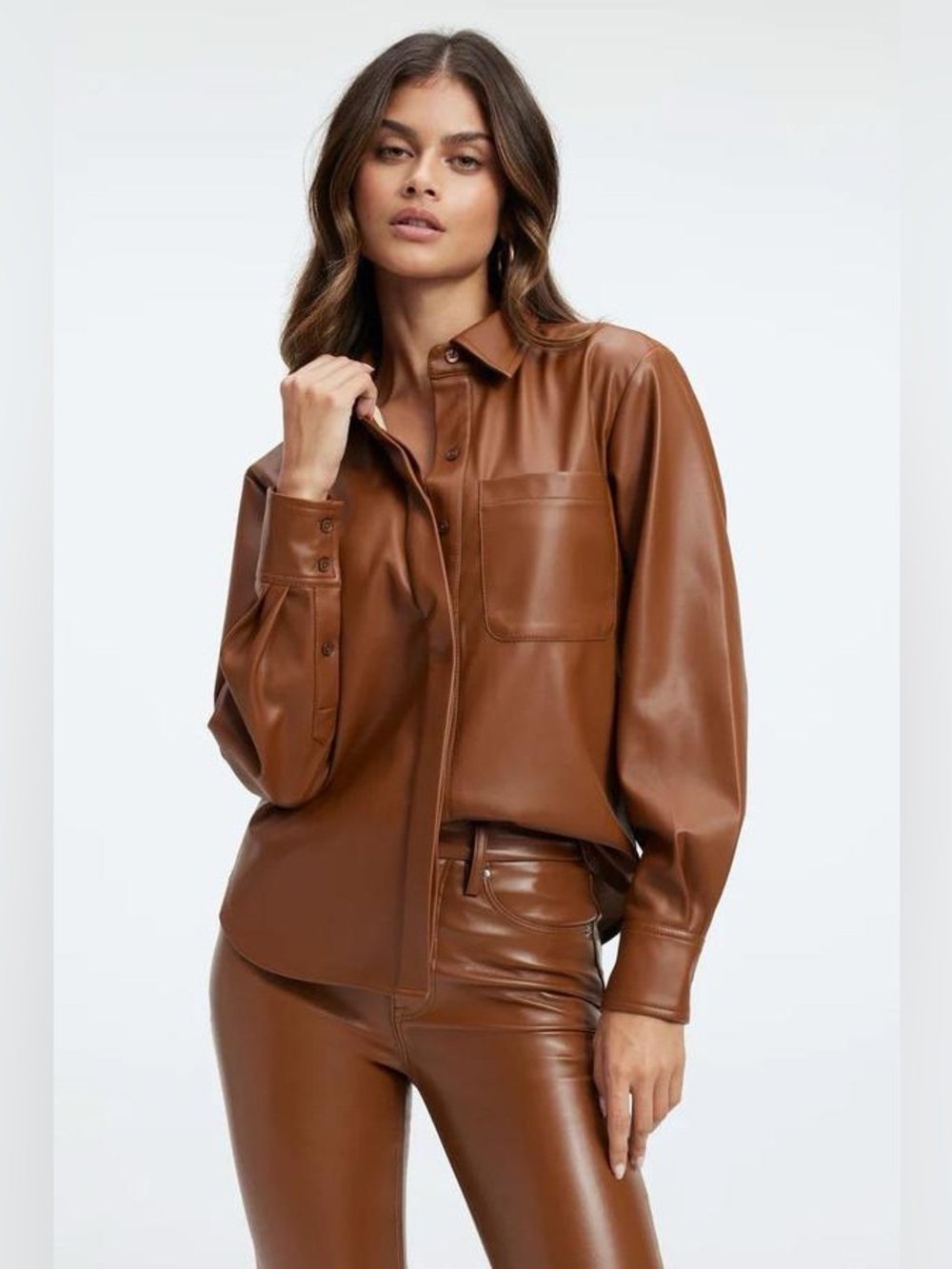 Good American Better Than Leather Faux Button-Up Shirt Edgy 2/Medium